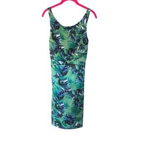 Banana Republic Womens Size 8 Dress Green Floral Tank Satin Lined Zipper flowy￼